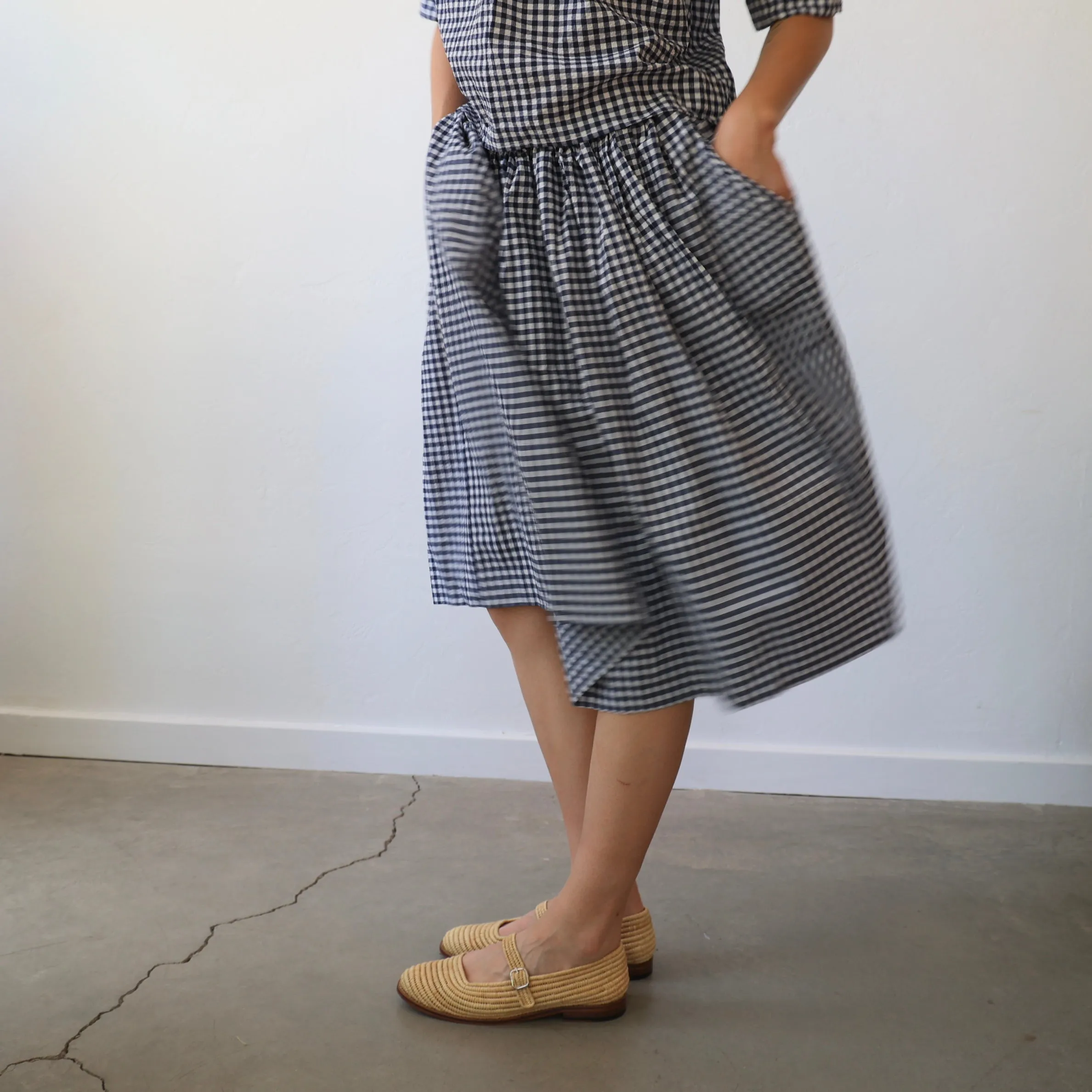 Bon Tie Back Skirt - Navy Gingham Seersucker