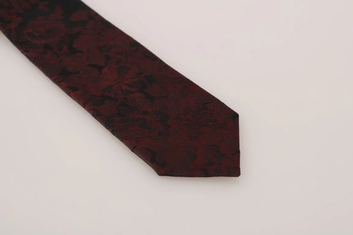 Bordeaux Silk Floral Print Classic Tie