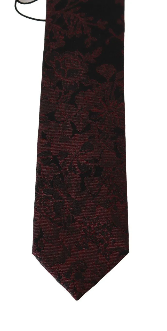 Bordeaux Silk Floral Print Classic Tie