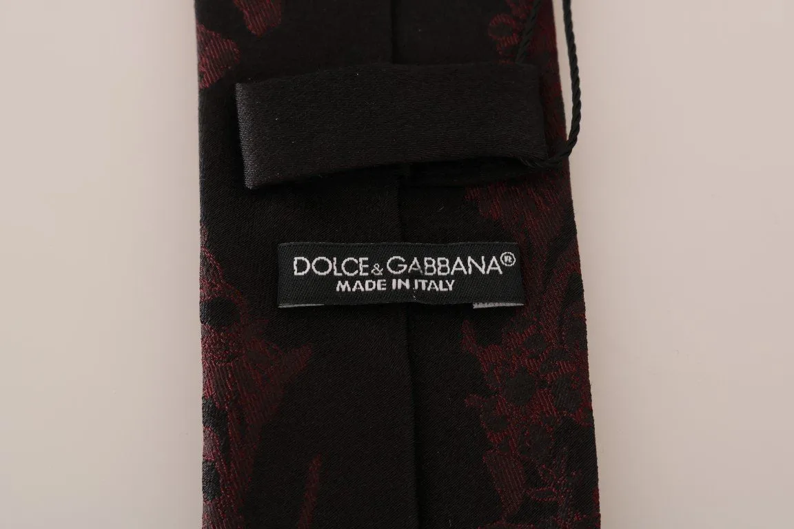 Bordeaux Silk Floral Print Classic Tie