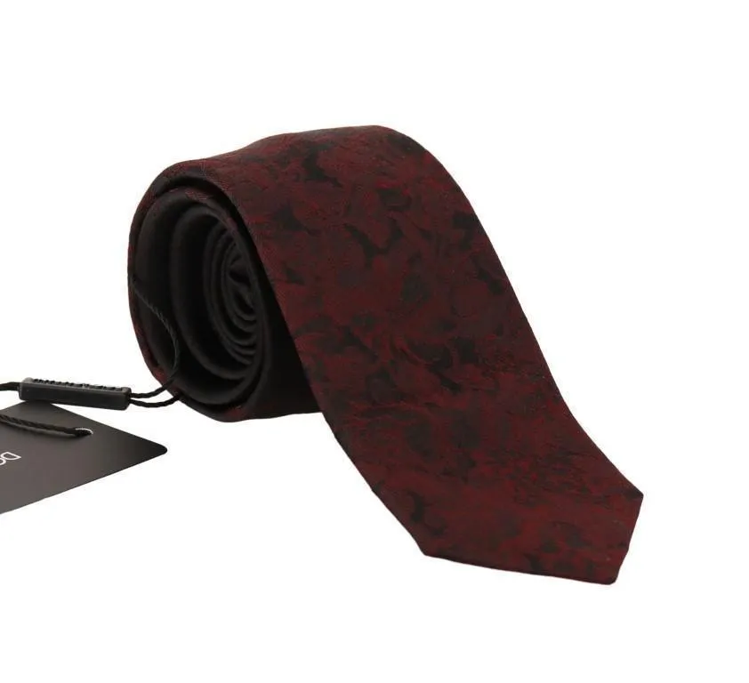 Bordeaux Silk Floral Print Classic Tie
