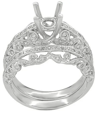 Borola 3/4 Carat Diamond Engagement Ring Setting and Wedding Ring in 18 Karat White Gold