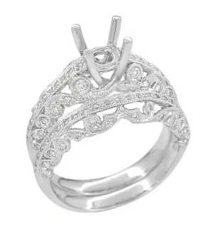 Borola 3/4 Carat Diamond Engagement Ring Setting and Wedding Ring in 18 Karat White Gold