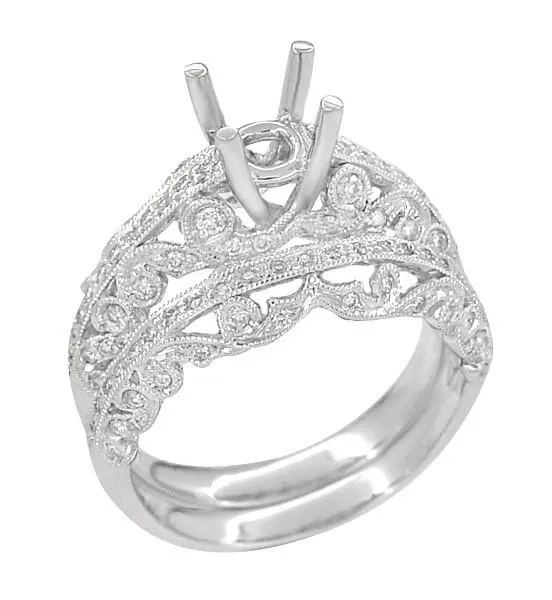 Borola 3/4 Carat Diamond Engagement Ring Setting and Wedding Ring in 18 Karat White Gold