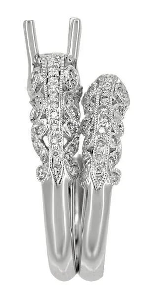 Borola 3/4 Carat Diamond Engagement Ring Setting and Wedding Ring in 18 Karat White Gold