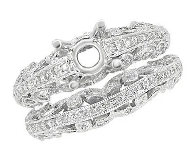 Borola 3/4 Carat Diamond Engagement Ring Setting and Wedding Ring in 18 Karat White Gold
