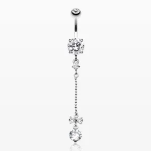 Bow and Gem Droplet Belly Button Ring