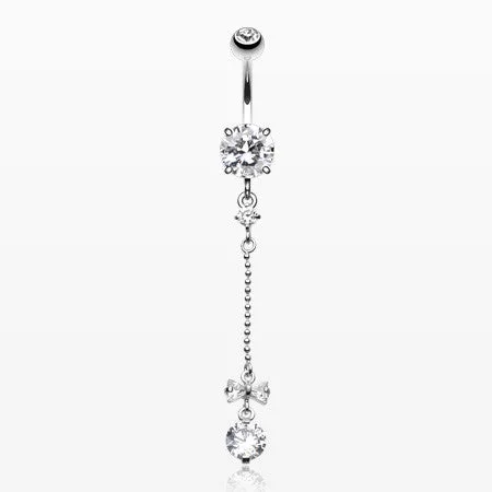 Bow and Gem Droplet Belly Button Ring