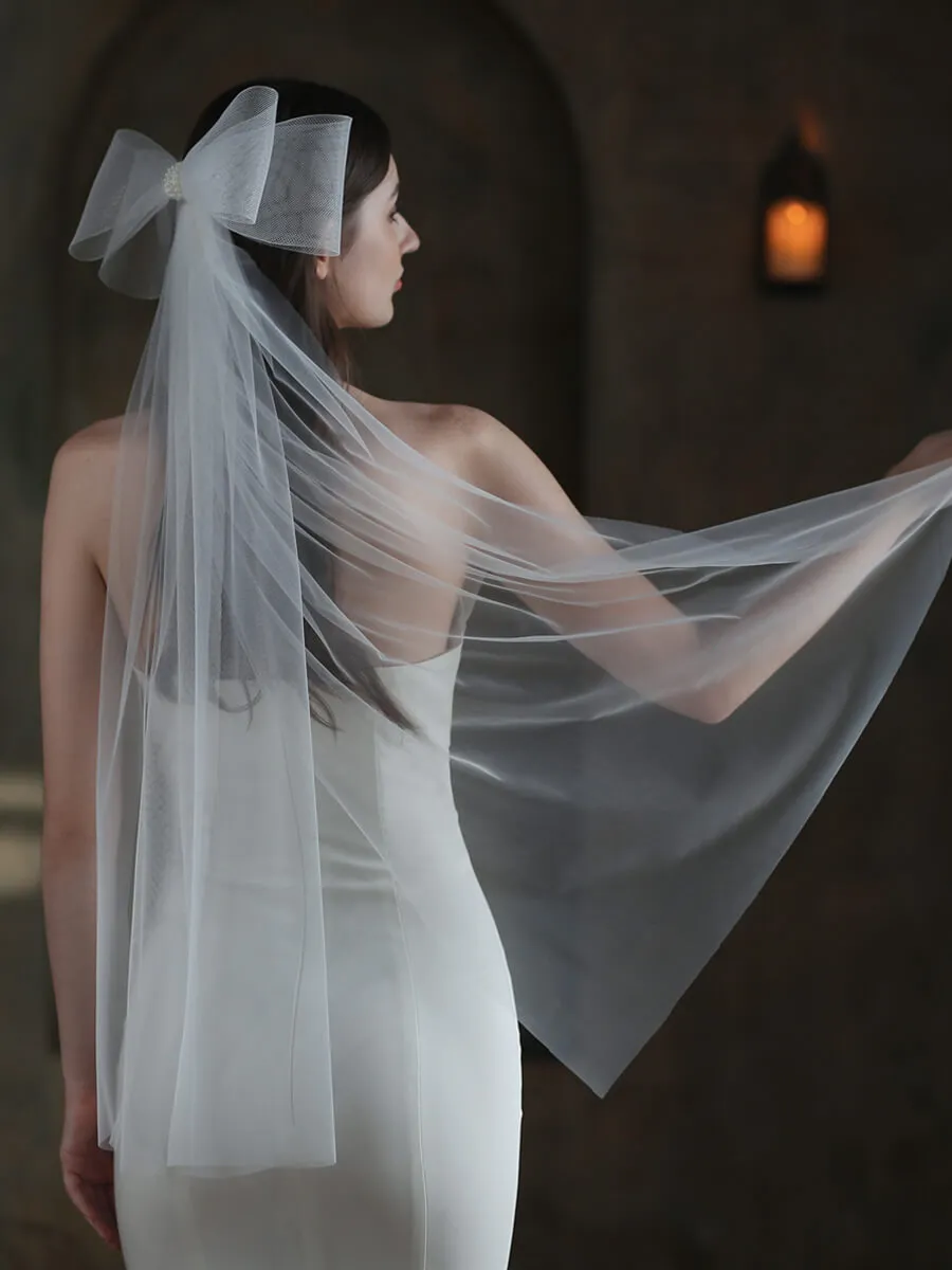 Bowtie Pearls Lovely Tulle Wedding Bridal Veil V849xmj
