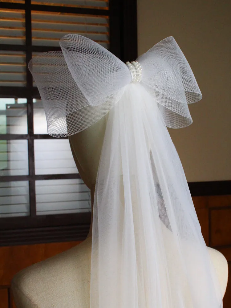 Bowtie Pearls Lovely Tulle Wedding Bridal Veil V849xmj
