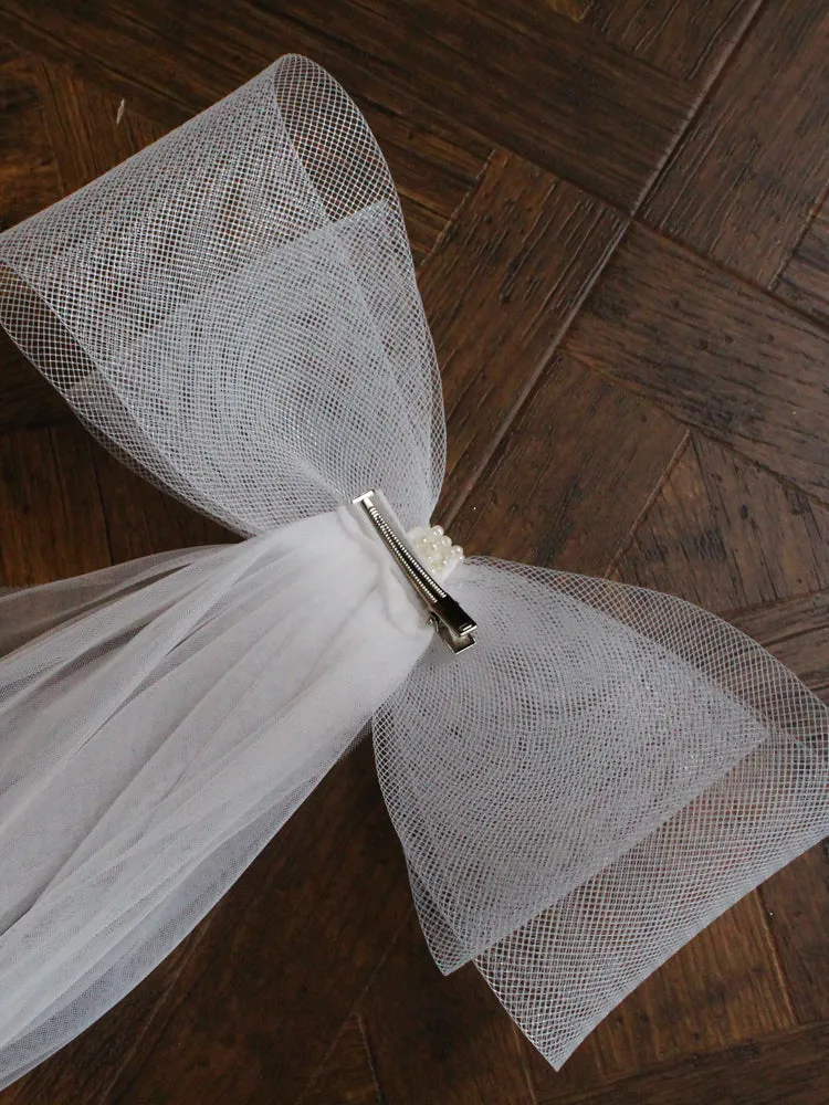 Bowtie Pearls Lovely Tulle Wedding Bridal Veil V849xmj