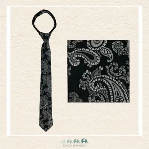 Boys Zipper Tie- Gray Paisley 14"