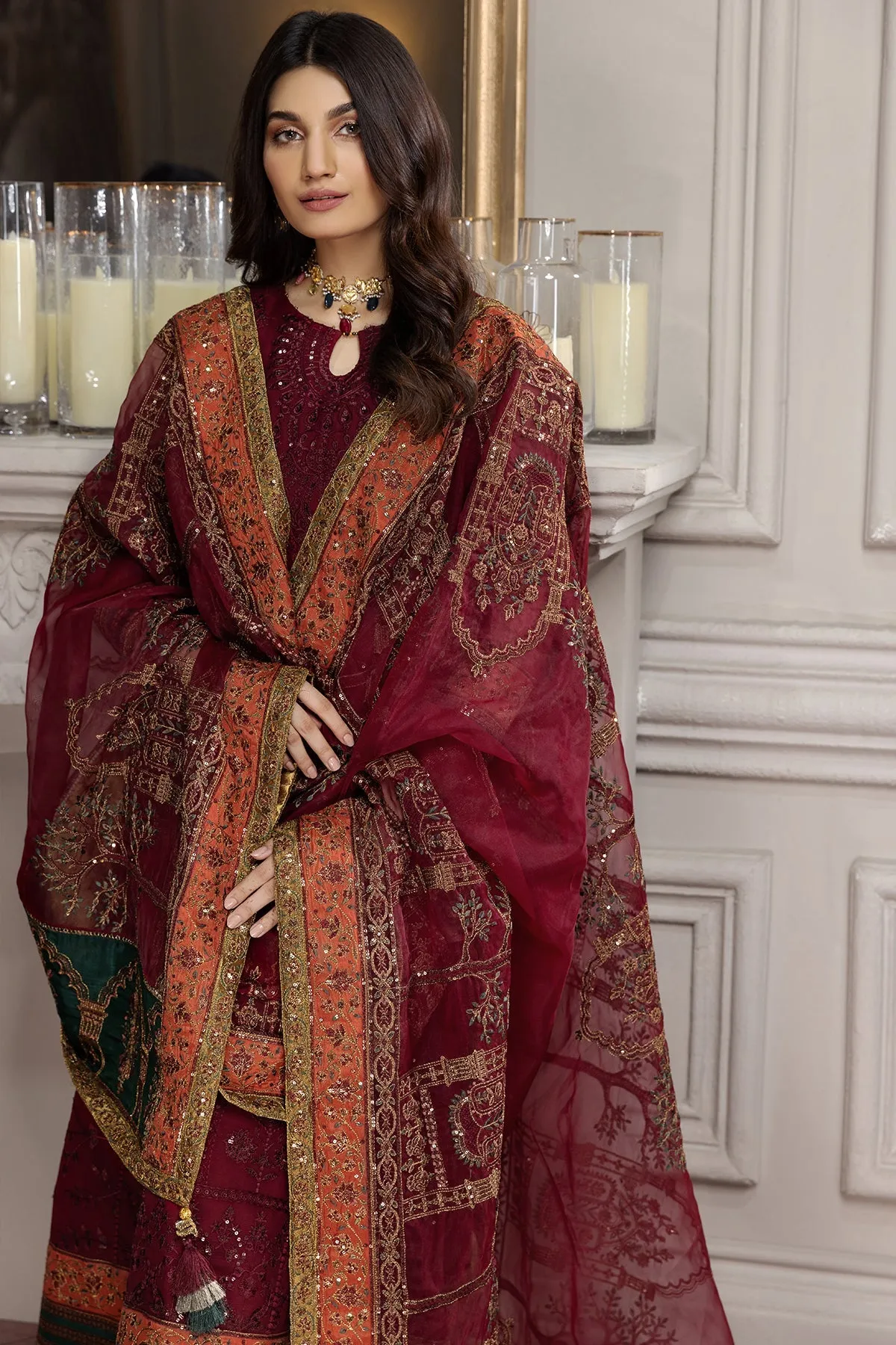 Brick Red Heavily Embellished Pakistani Salwar Kameez with Dupatta