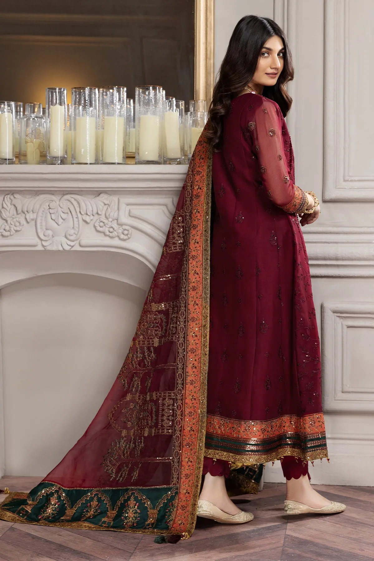 Brick Red Heavily Embellished Pakistani Salwar Kameez with Dupatta