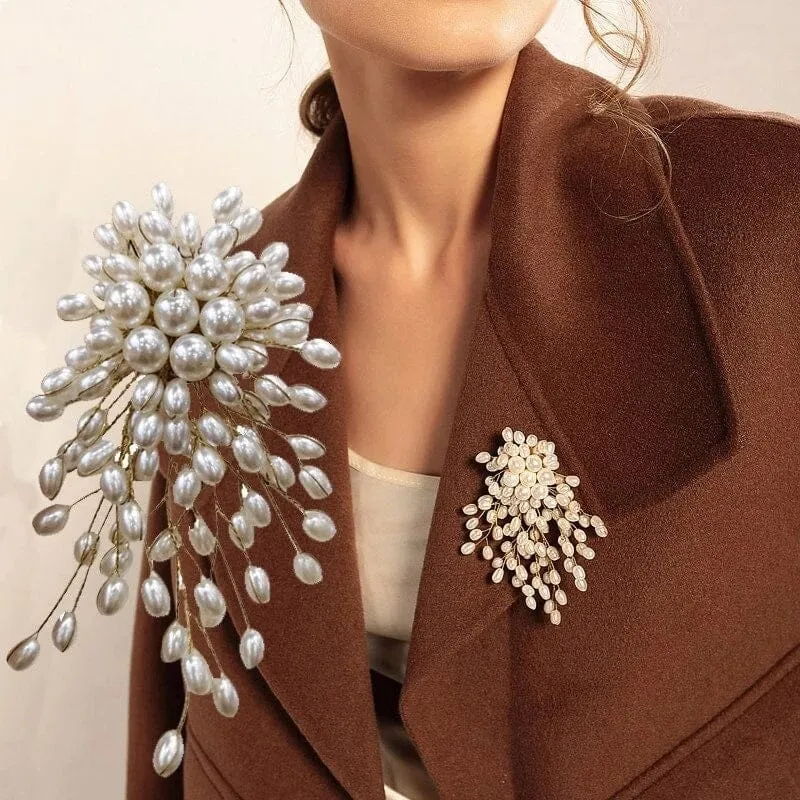 Bridal Bouquet Cascade Pearl Brooch, Hand Wired Wedding Pearl Broach, Bridesmaid Gold Wire Broach Jewelry, Multi Strand Pearl Cluster Broach