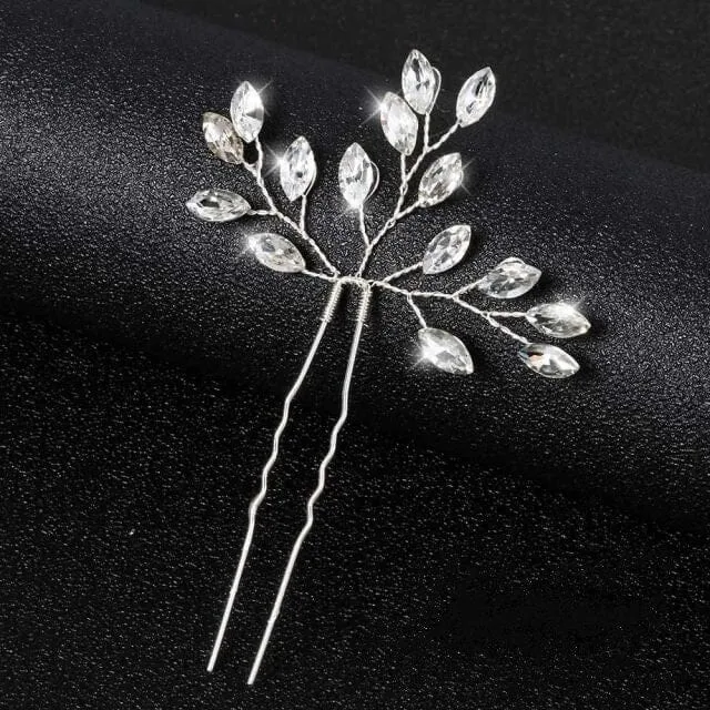 Bridal Rhinestone Crystal Hairpin 2 PC Set, Wedding Gem Branch Hair Pin Headpiece, Bridesmaid Crystal Wire Hairpiece, Set of 2