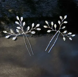 Bridal Rhinestone Crystal Hairpin 2 PC Set, Wedding Gem Branch Hair Pin Headpiece, Bridesmaid Crystal Wire Hairpiece, Set of 2