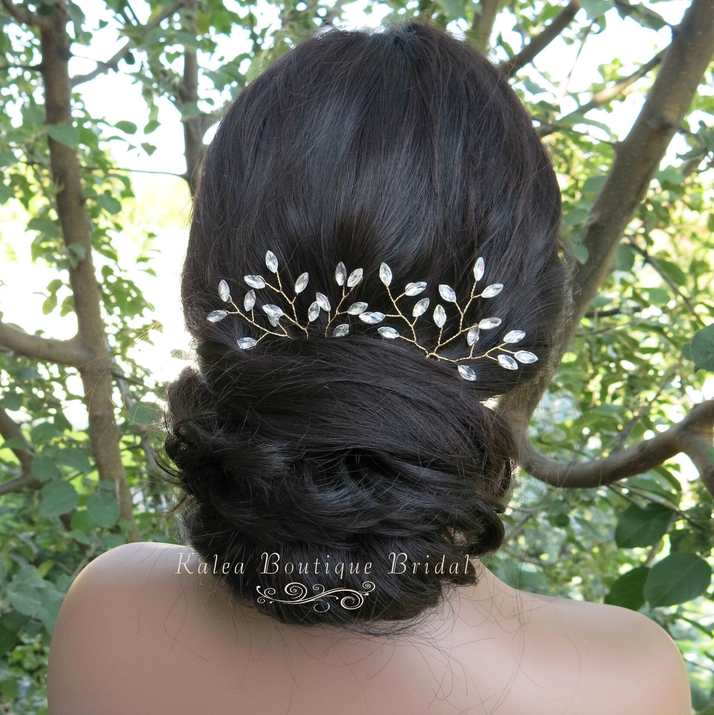 Bridal Rhinestone Crystal Hairpin 2 PC Set, Wedding Gem Branch Hair Pin Headpiece, Bridesmaid Crystal Wire Hairpiece, Set of 2