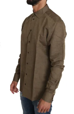 Brown Linen Cotton Mens Casual Shirt