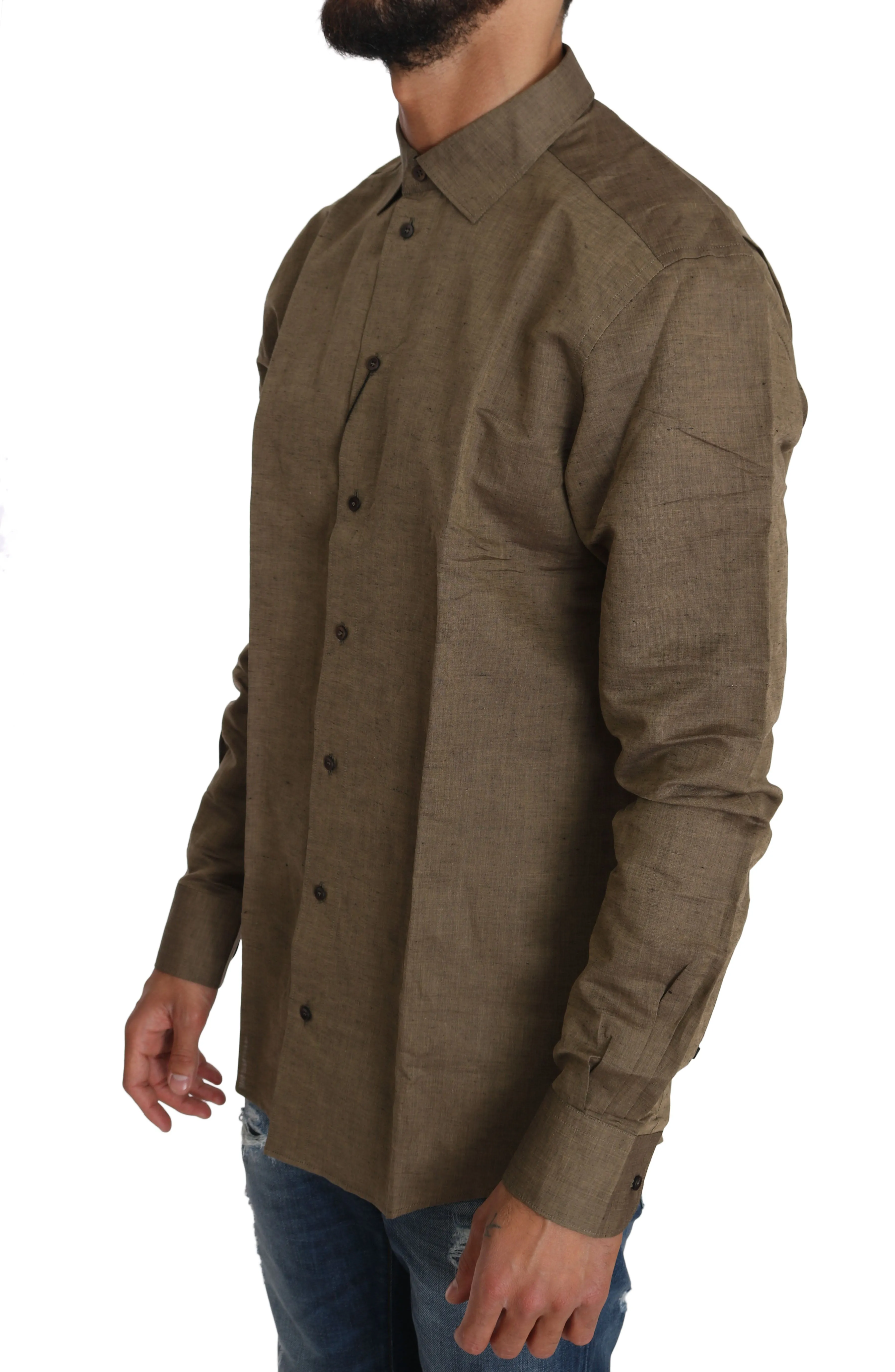 Brown Linen Cotton Mens Casual Shirt