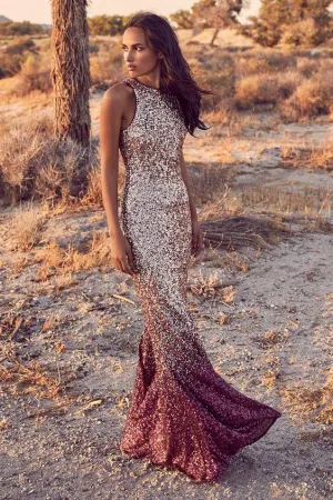 Burgundy Shadow Sequin Maxi Prom Dress Online