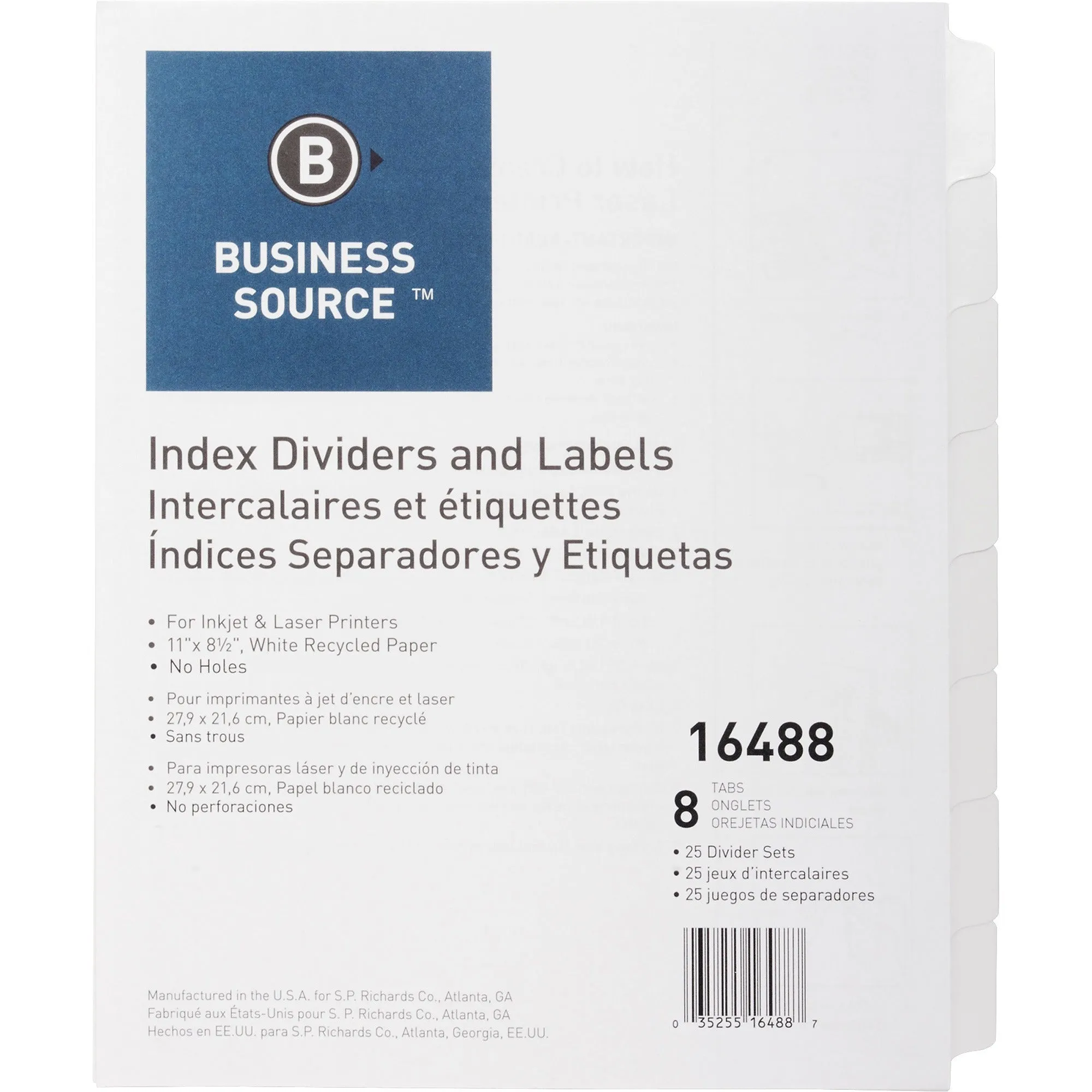 Business Source Unpunched Index Dividers Set