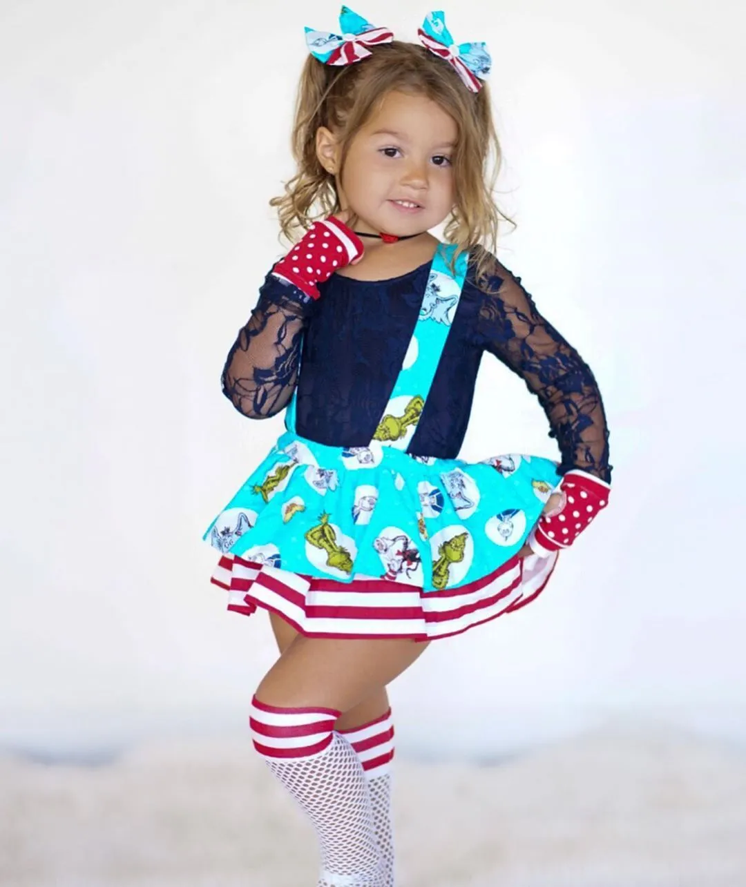Candy Cane Knee Socks Kids Red White Stripes and Mesh