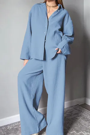 Casual Simplicity Solid Turndown Collar Long Sleeve Two Pieces