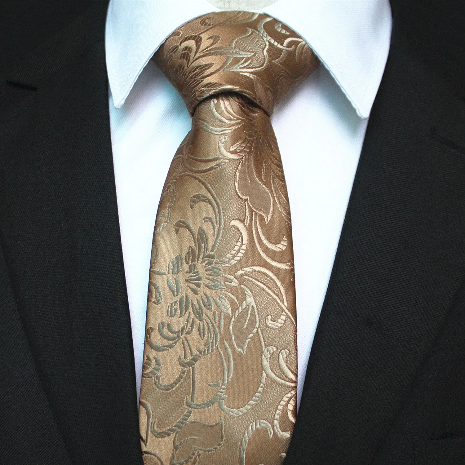 Celino Men's Neck Tie Premium European Made with Gift Box[Gold Floral]