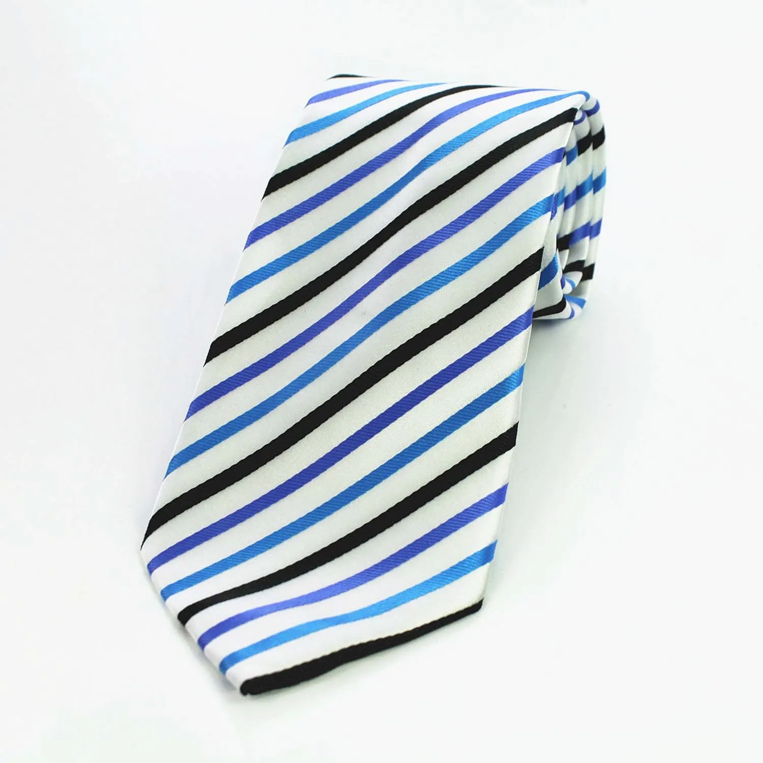 Celino White Colorful Lines 100% Woven Silk Tie for Men Necktie Turkey Made