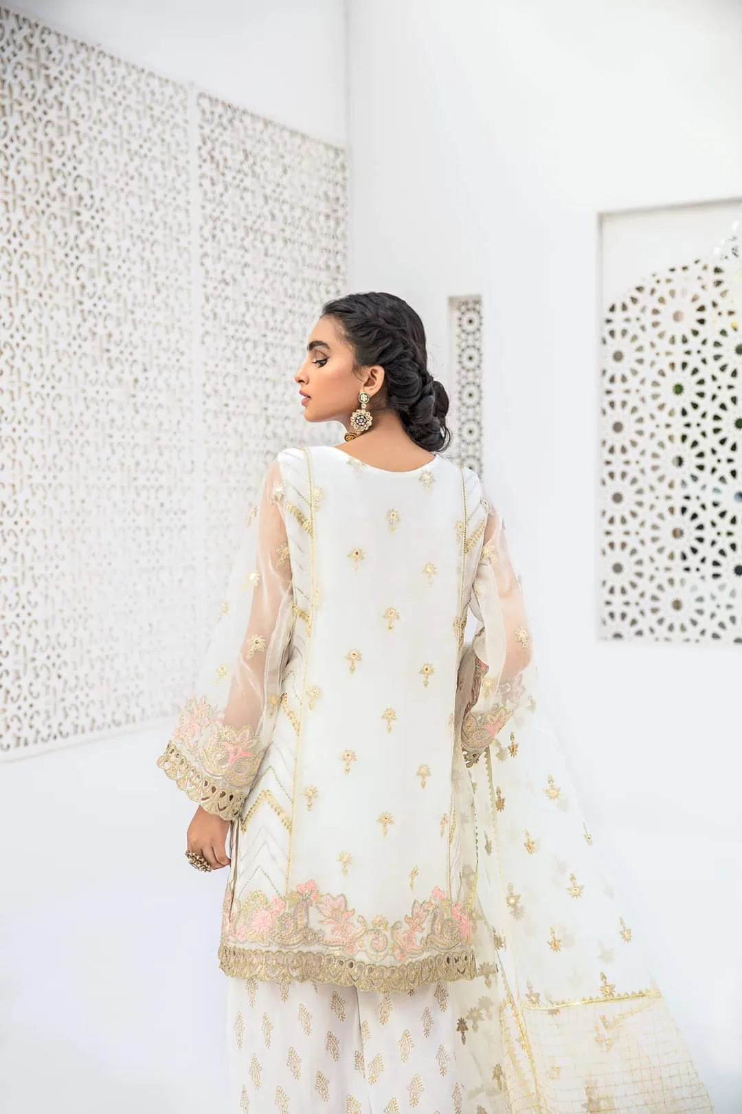 Chiffon Party Gharara in White Color #Y2030