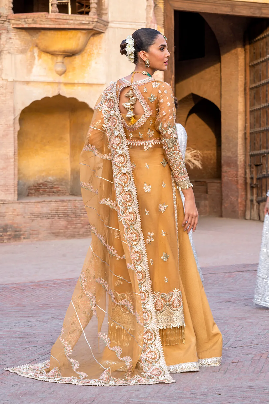 Classic Gold Embellished Pakistani Wedding Dress in Gown Sharara Style
