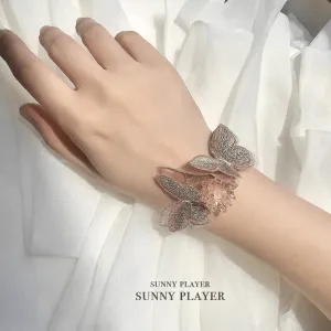 Crystal Floral Embroidery Butterfly Bracelet