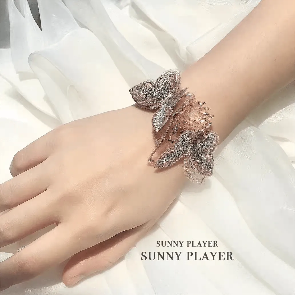 Crystal Floral Embroidery Butterfly Bracelet