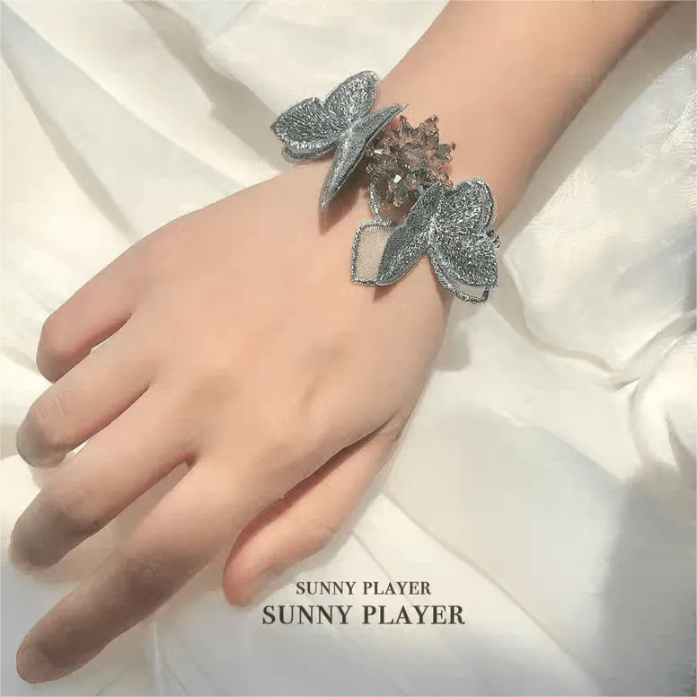 Crystal Floral Embroidery Butterfly Bracelet