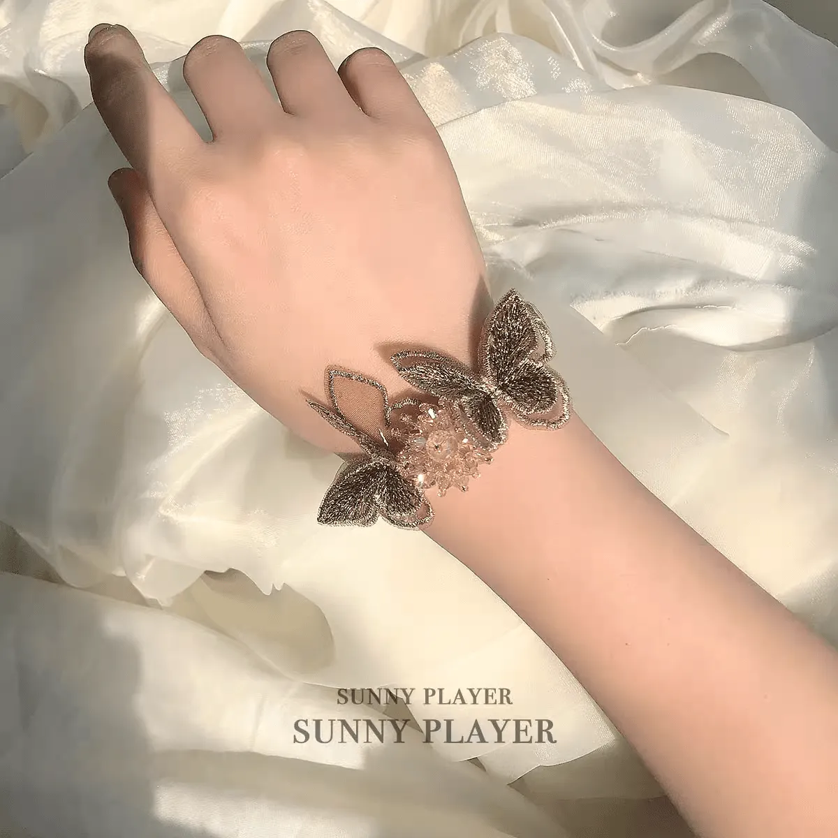 Crystal Floral Embroidery Butterfly Bracelet