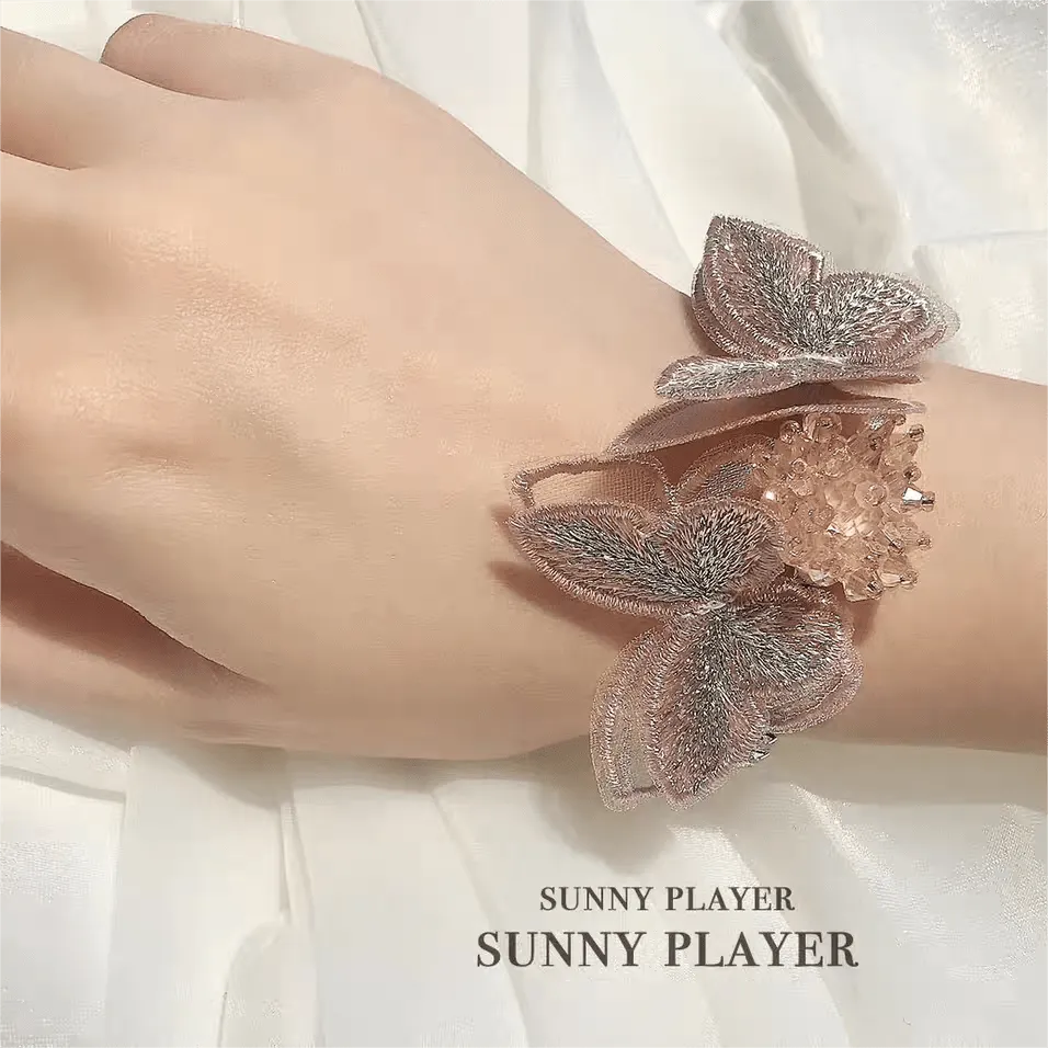 Crystal Floral Embroidery Butterfly Bracelet