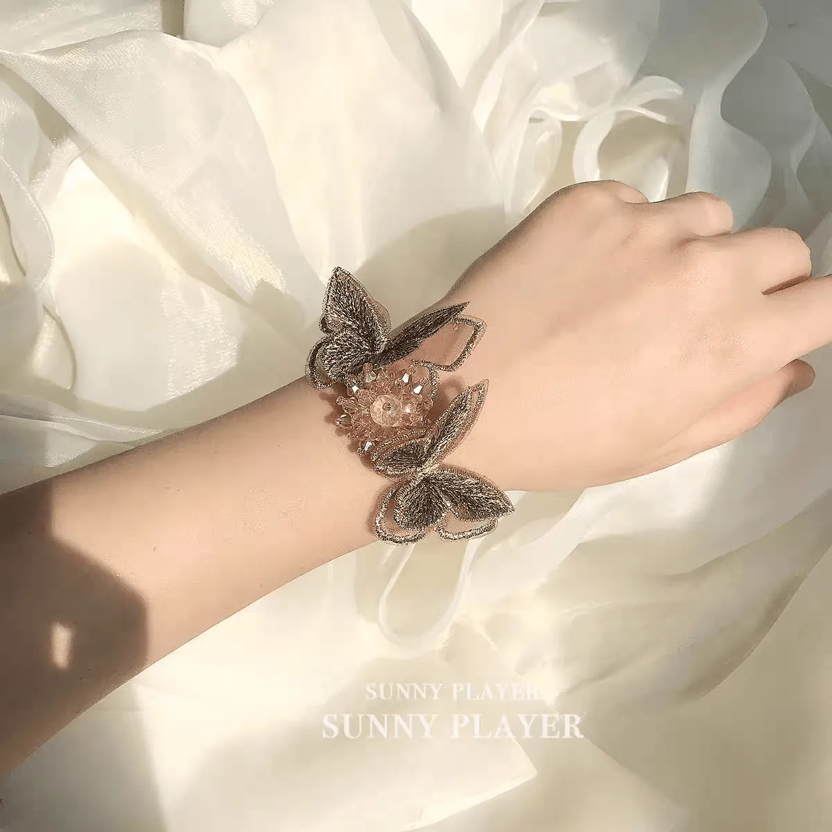 Crystal Floral Embroidery Butterfly Bracelet