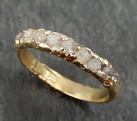 custom raw rough diamond Men's or Women's wedding band multi stone 14k/18k rose/yellow/white gold white conflict free diamonds recycled gold byangeline custom102 Alternative Engagement