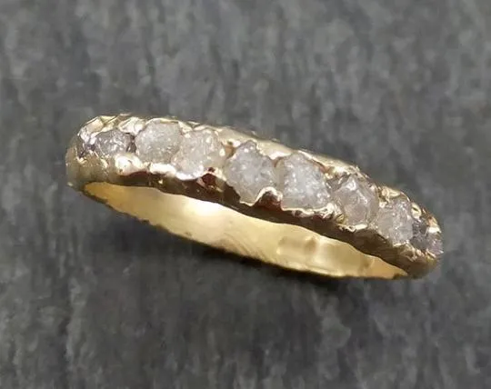custom raw rough diamond Men's or Women's wedding band multi stone 14k/18k rose/yellow/white gold white conflict free diamonds recycled gold byangeline custom102 Alternative Engagement