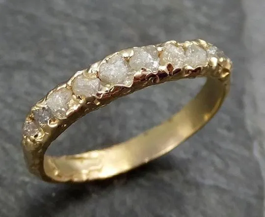 custom raw rough diamond Men's or Women's wedding band multi stone 14k/18k rose/yellow/white gold white conflict free diamonds recycled gold byangeline custom102 Alternative Engagement
