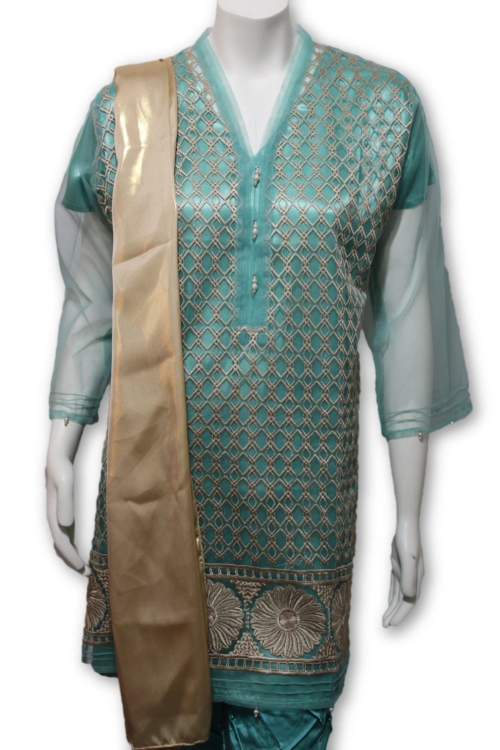 D10 Pakistani Indian Women Embroidered Organza Formal Dress