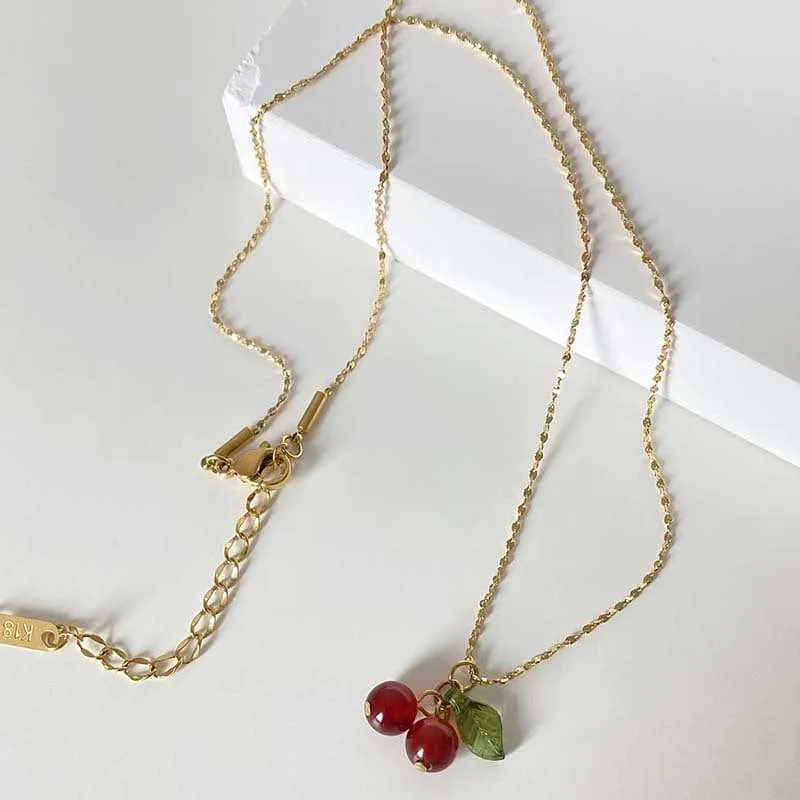 Dainty Handmade Crystal Cherry Pendant Necklace