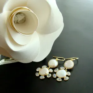 Daisy Moonstone Pearls Drop Earrings