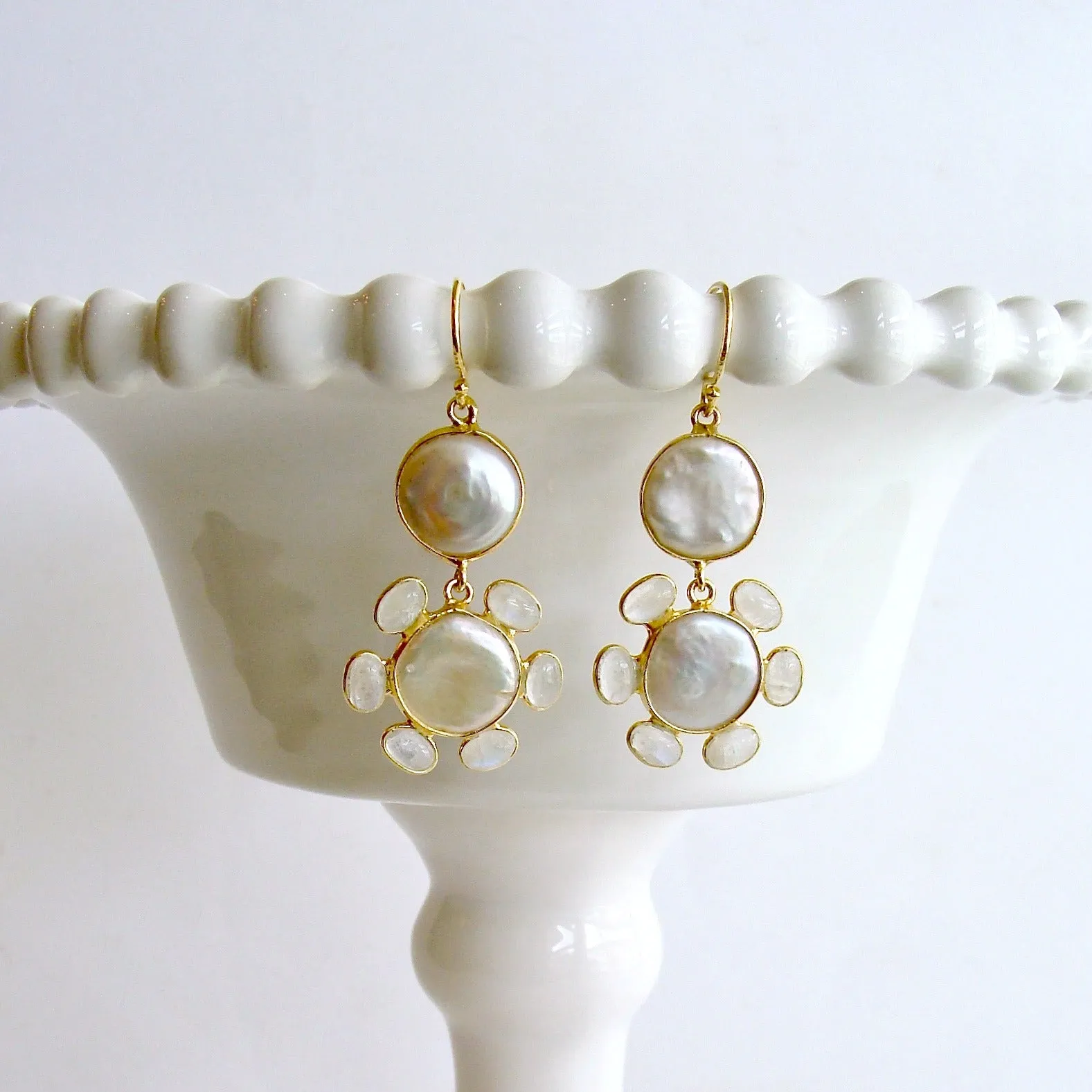 Daisy Moonstone Pearls Drop Earrings
