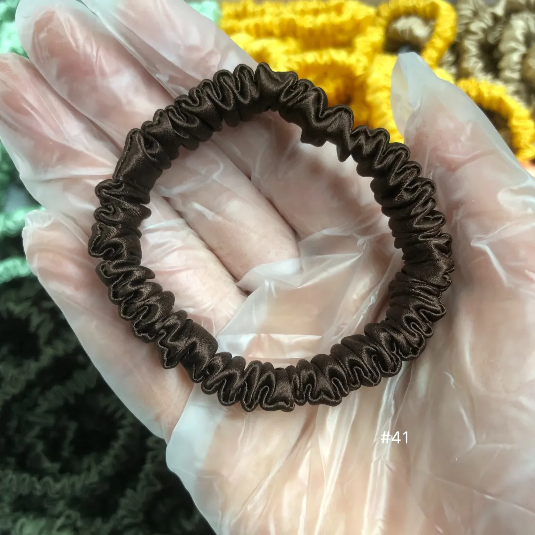Deep Coffee silk scrunchies mini