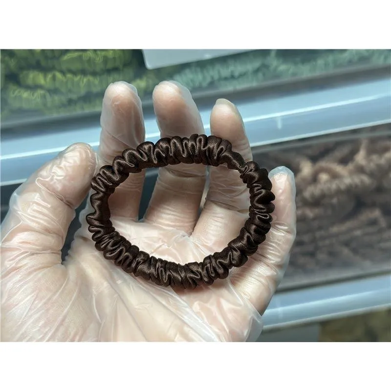 Deep Coffee silk scrunchies mini