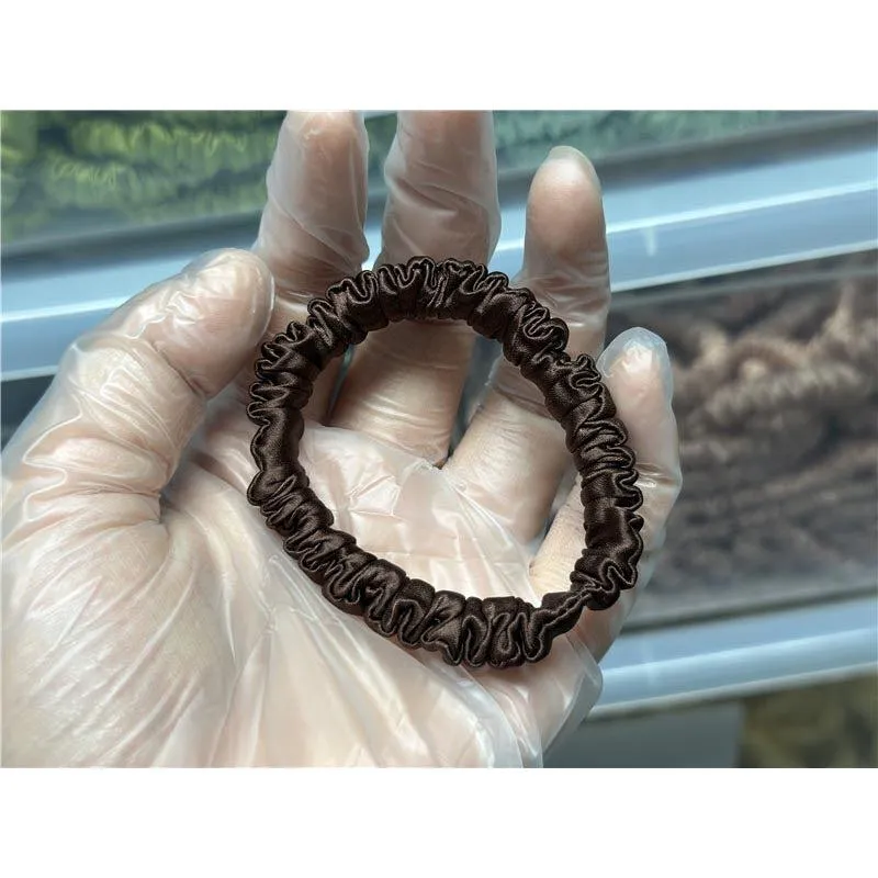 Deep Coffee silk scrunchies mini
