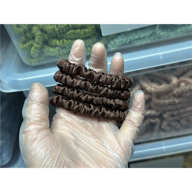 Deep Coffee silk scrunchies mini