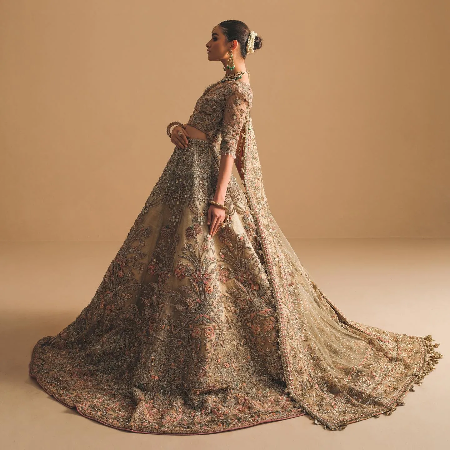Designer Indian Bridal Wear Peach Gold Lehenga Choli Dress